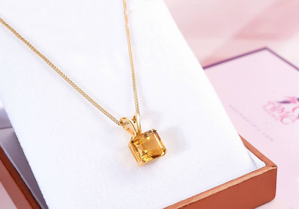 Mặt dây chuyền Vàng Đá quý tự nhiên Square-cut Citrine Pendant Necklace in 14K Yellow Gold by AME Jewellery