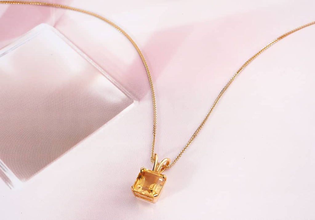 Mặt dây chuyền Vàng Đá quý tự nhiên Square-cut Citrine Pendant Necklace in 14K Yellow Gold by AME Jewellery