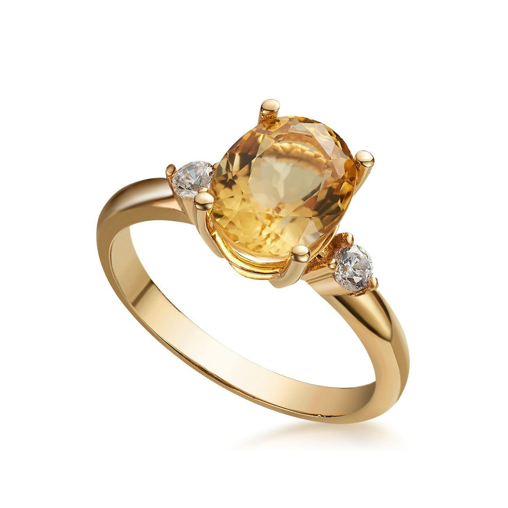 Nhẫn nữ Vàng 14K Đá quý tự nhiên oval Citrine gold ring - AME Jewellery