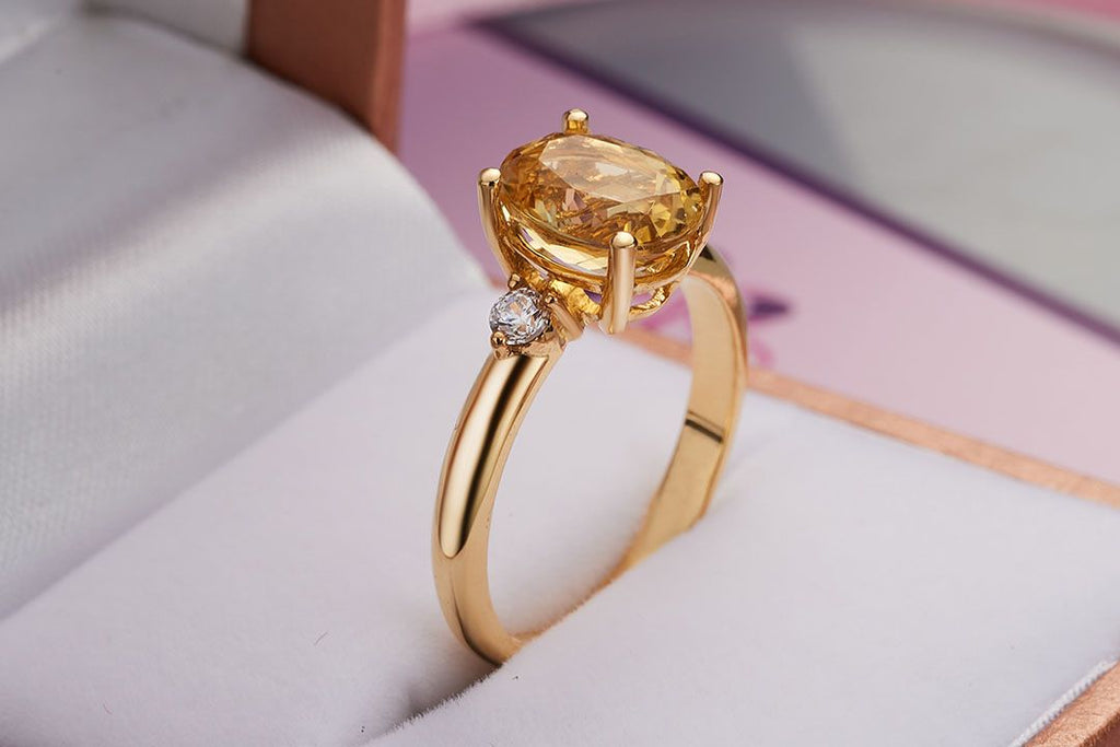 Nhẫn nữ Vàng Đá quý tự nhiên oval Citrine Ring in 14K Yellow Gold by AME Jewellery