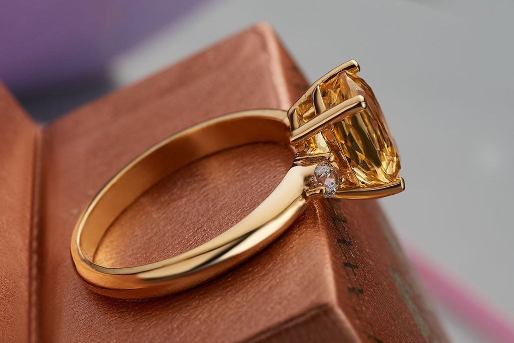 Nhẫn nữ Vàng 14K Đá quý tự nhiên oval Citrine gold ring - AME Jewellery