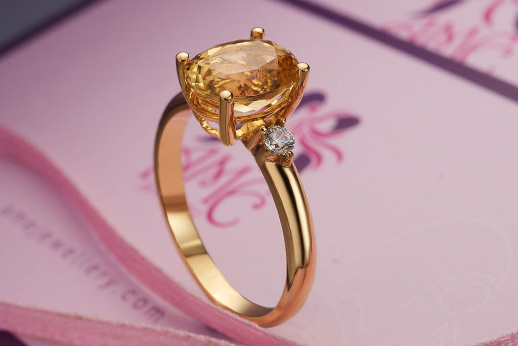 Nhẫn nữ Vàng Đá quý tự nhiên oval Citrine Ring in 14K Yellow Gold by AME Jewellery