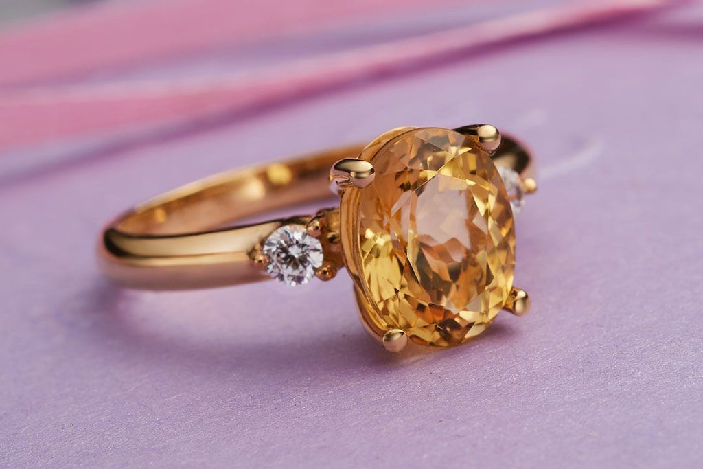 Nhẫn nữ Vàng Đá quý tự nhiên oval Citrine Ring in 14K Yellow Gold by AME Jewellery