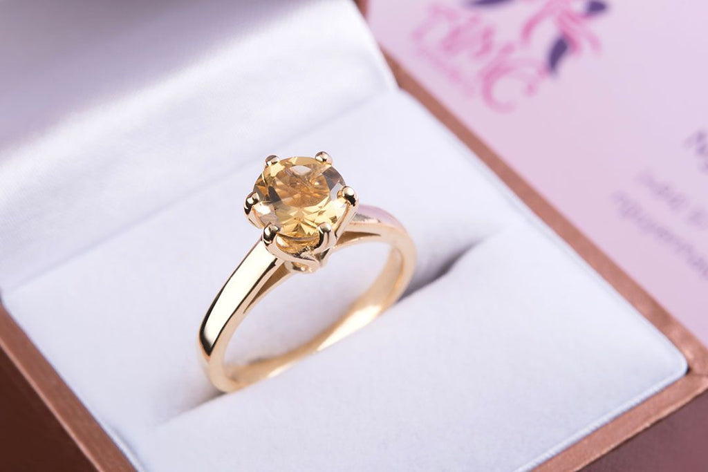 Nhẫn Vàng Đá quý thiên nhiên Citrine Solitaire Ring in 14K Yellow Gold by AME Jewellery