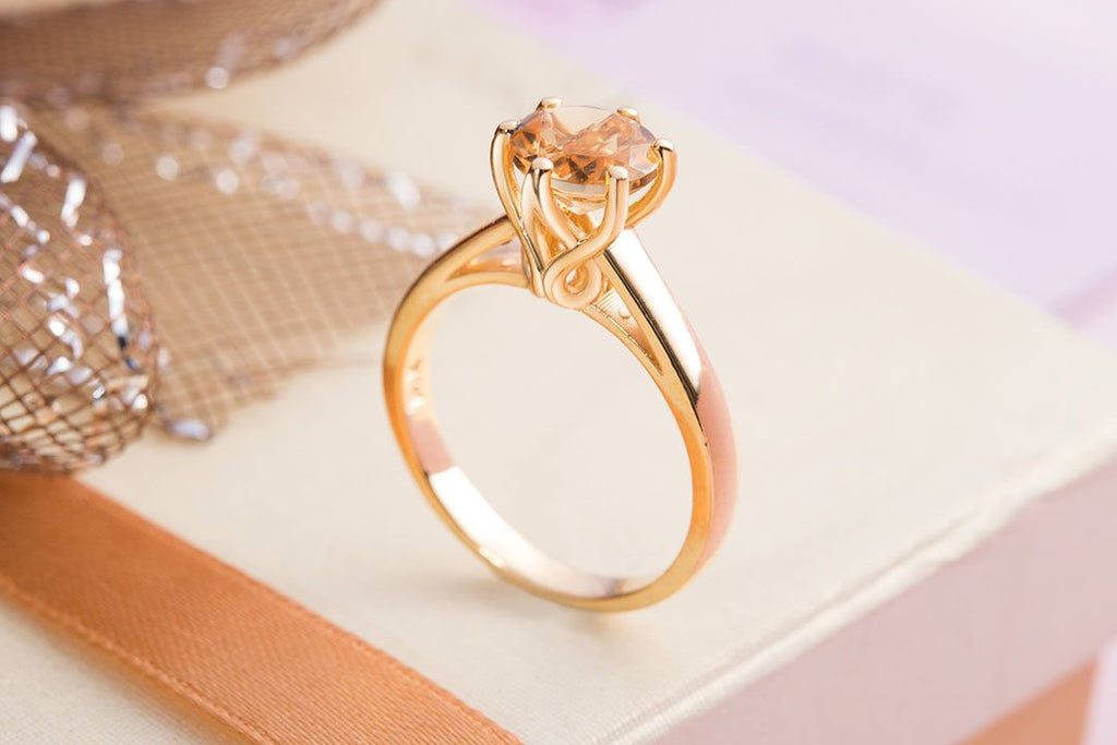 Nhẫn Vàng Đá quý thiên nhiên Citrine Solitaire Ring in 14K Yellow Gold by AME Jewellery