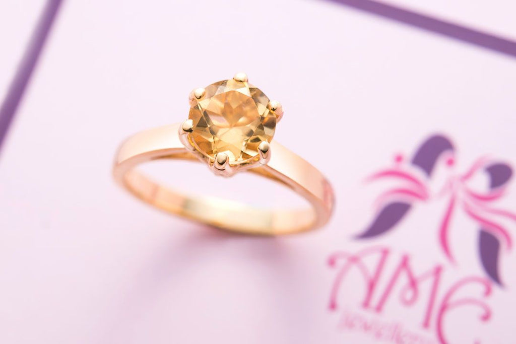 Nhẫn Vàng Đá quý thiên nhiên Citrine Solitaire Ring in 14K Yellow Gold by AME Jewellery