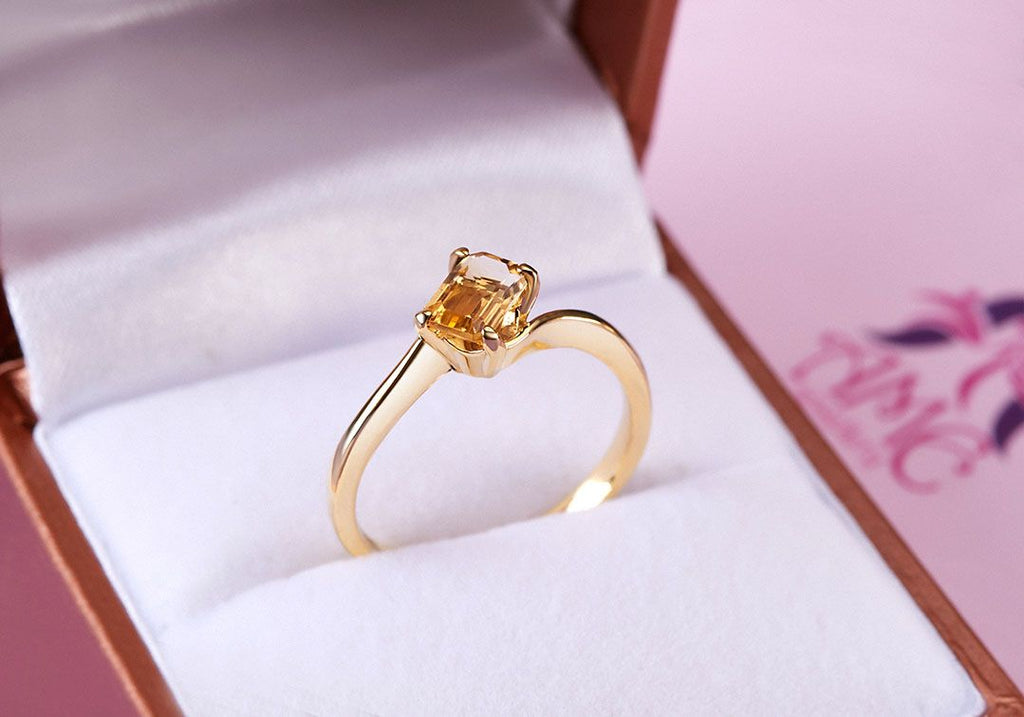 Nhẫn Vàng Đá quý thiên nhiên Baguette Citrine Ring in 14K Yellow Gold by AME Jewellery