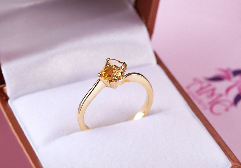 Nhẫn Vàng 14K Đá quý thiên nhiên Baguette Citrine Gold Ring - AME Jewellery