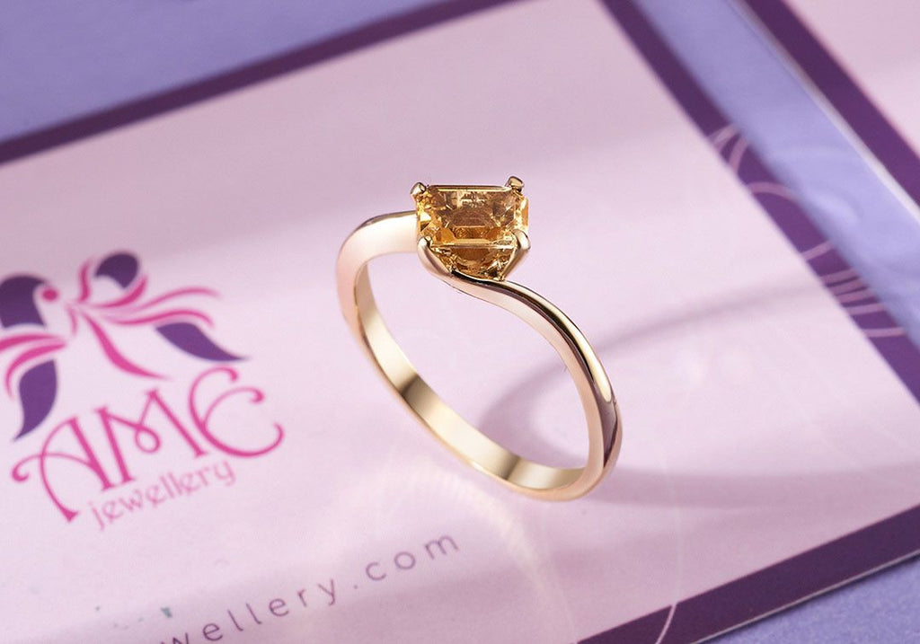 Nhẫn Vàng Đá quý thiên nhiên Baguette Citrine Ring in 14K Yellow Gold by AME Jewellery