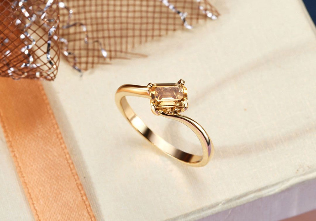 Nhẫn Vàng Đá quý thiên nhiên Baguette Citrine Ring in 14K Yellow Gold by AME Jewellery