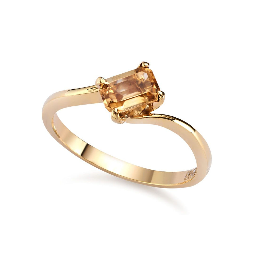 Nhẫn Vàng Đá quý thiên nhiên Baguette Citrine Ring in 14K Yellow Gold by AME Jewellery