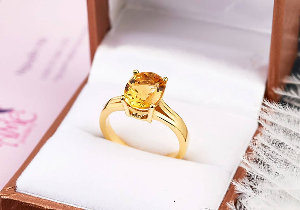 Nhẫn Vàng Đá quý tự nhiên Oval Citrine Ring in 14K Yellow Gold by AME Jewellery