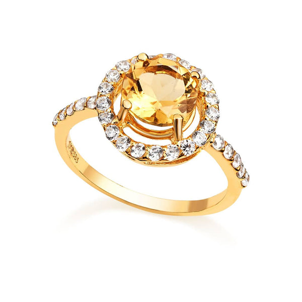 Nhẫn Vàng 14K Đá quý thiên niên Natural Citrine halo gold ring | AME Jewellery 