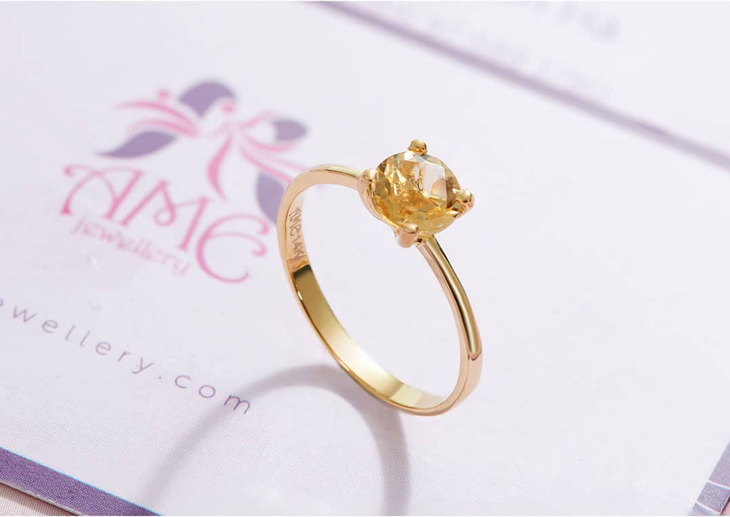 Nhẫn Vàng Đá quý thiên nhiên Citrine Solitaire Ring in 14K Yellow Gold by AME Jewellery