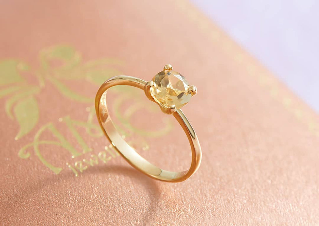 Nhẫn Vàng Đá quý thiên nhiên Citrine Solitaire Ring in 14K Yellow Gold by AME Jewellery