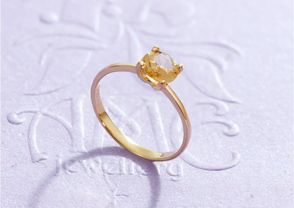 Nhẫn Vàng Đá quý thiên nhiên Citrine Solitaire Ring in 14K Yellow Gold by AME Jewellery