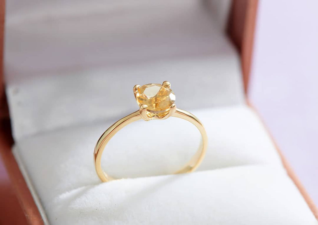 Nhẫn Vàng 14K Đá quý thiên nhiên Citrine Solitaire Gold Ring | AME Jewellery