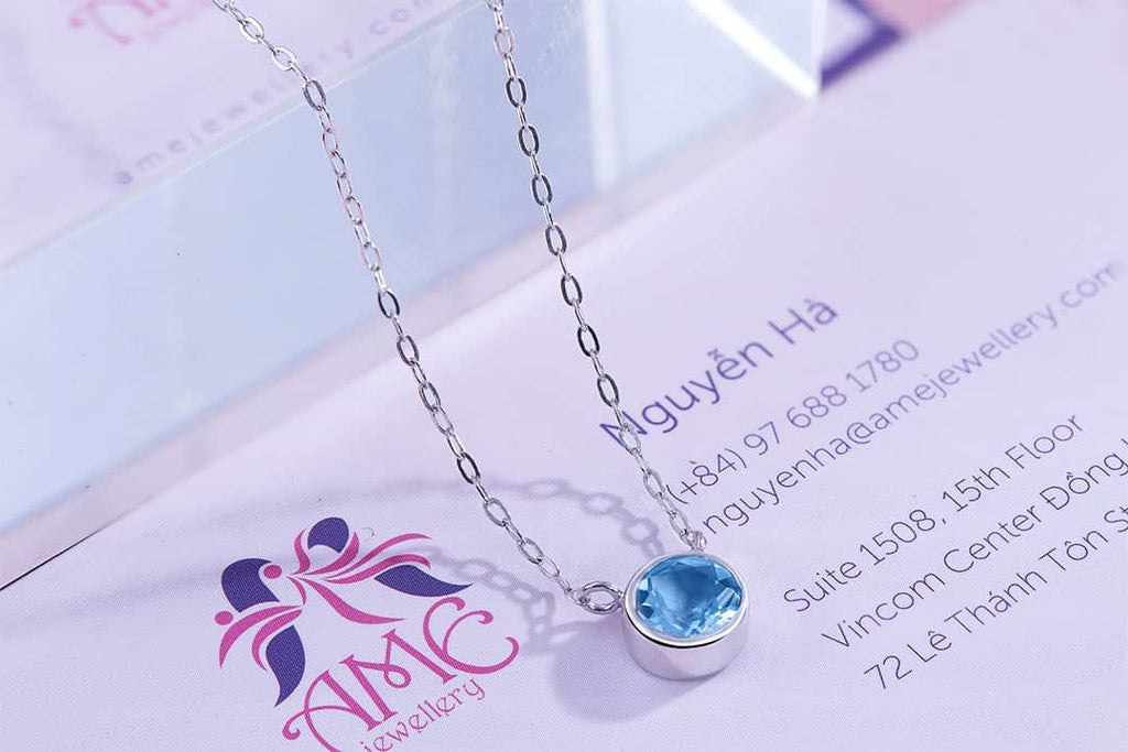 Dây chuyền Đá quý thiên nhiên Swiss Blue Topaz Chain Necklace in Sterling Silver by AME Jewellery