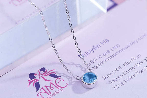 Dây chuyền Đá quý thiên nhiên Swiss Blue Topaz Chain Necklace | AME Jewellery