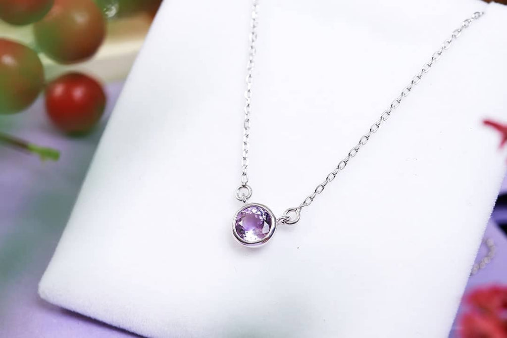 Dây chuyền Đá quý thiên nhiên Amethyst Solitaire Bezel Chain Necklace in Sterling Silver by AME Jewellery