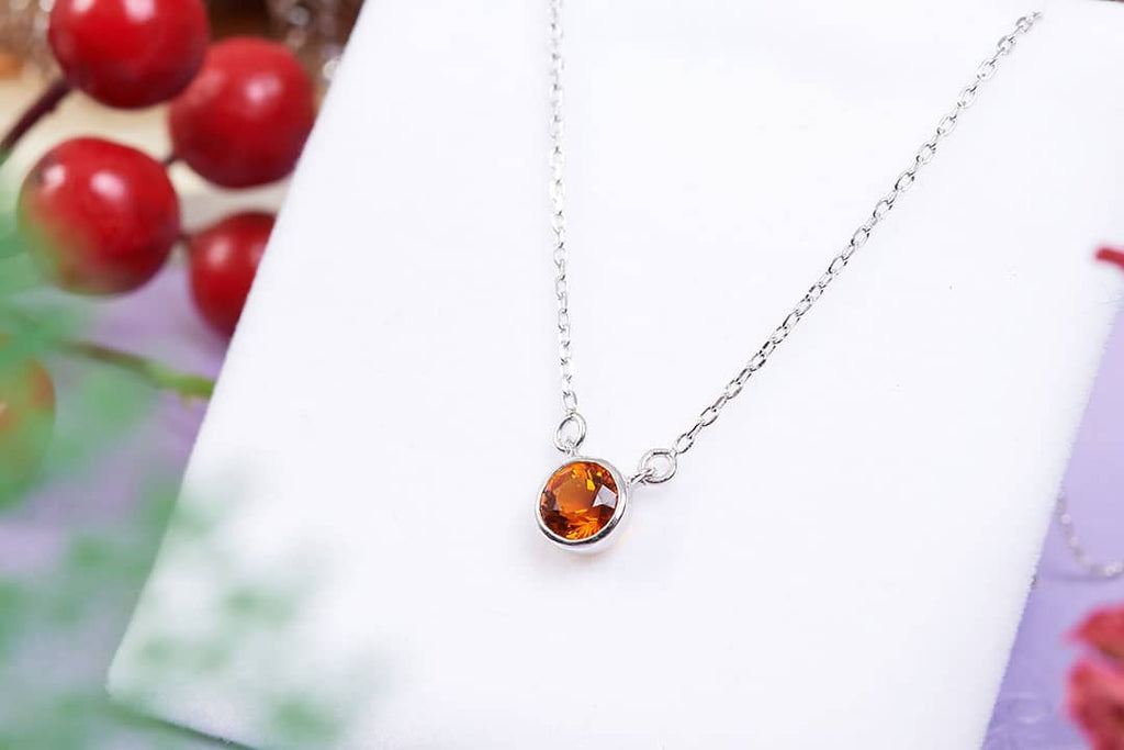 Dây chuyền Đá quý thiên nhiên Natural Citrine Solitaire Bezel Chain Necklace | AME Jewellery