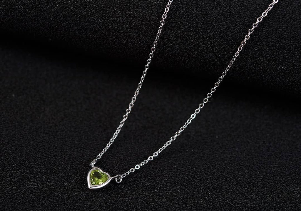 Dây chuyền Đá quý thiên nhiên Heart-cut Peridot Solitaire Bezel Chain Necklace in Sterling Silver by AME Jewellery