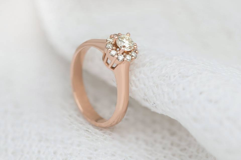 Nhẫn Vàng Hồng Kim cương thiên nhiên GIA-certified Diamond Flower Ring 14K Rose Gold by AME Jewellery