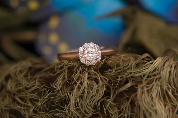 Nhẫn Vàng Hồng Kim cương thiên nhiên GIA-certified Diamond Flower Ring 14K Rose Gold by AME Jewellery
