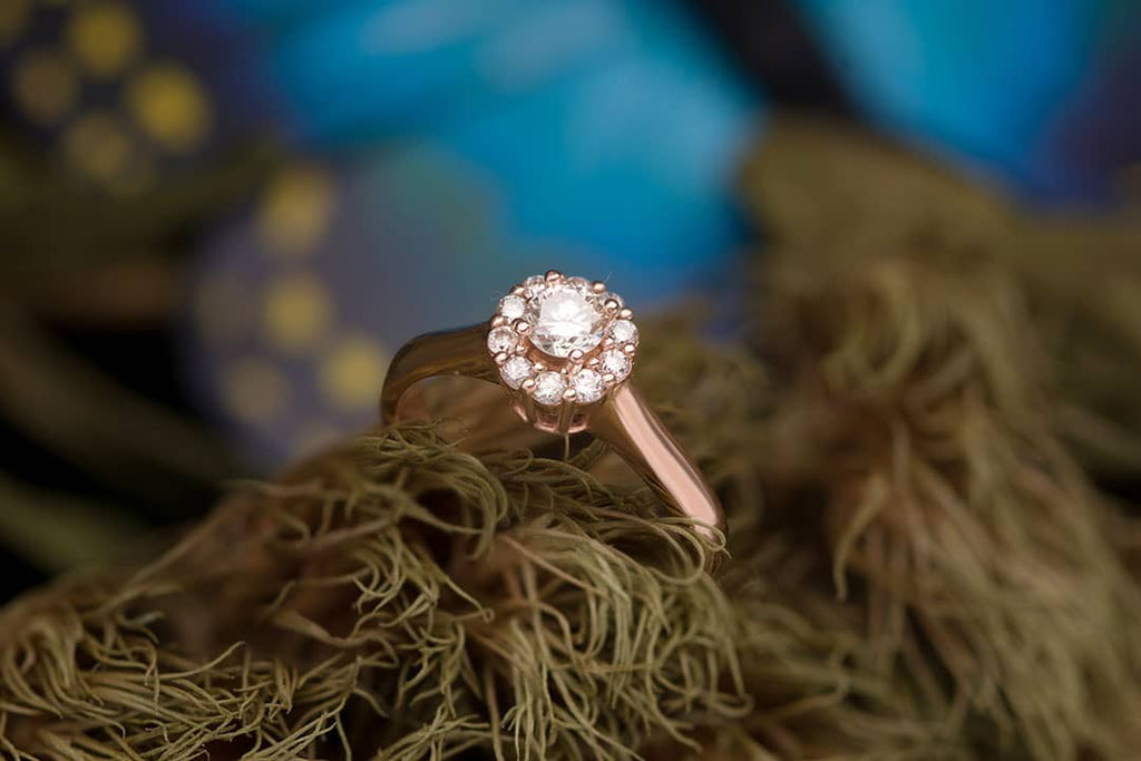 Natural GIA-certified Diamond Flower Ring 14K Rose Gold crafted AME Jewellery