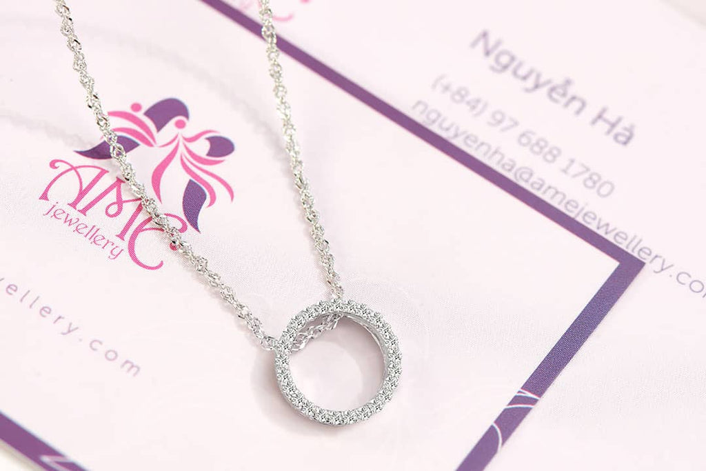 Natural Diamond Circle Pendant in 14K White Gold | AMEJewellery