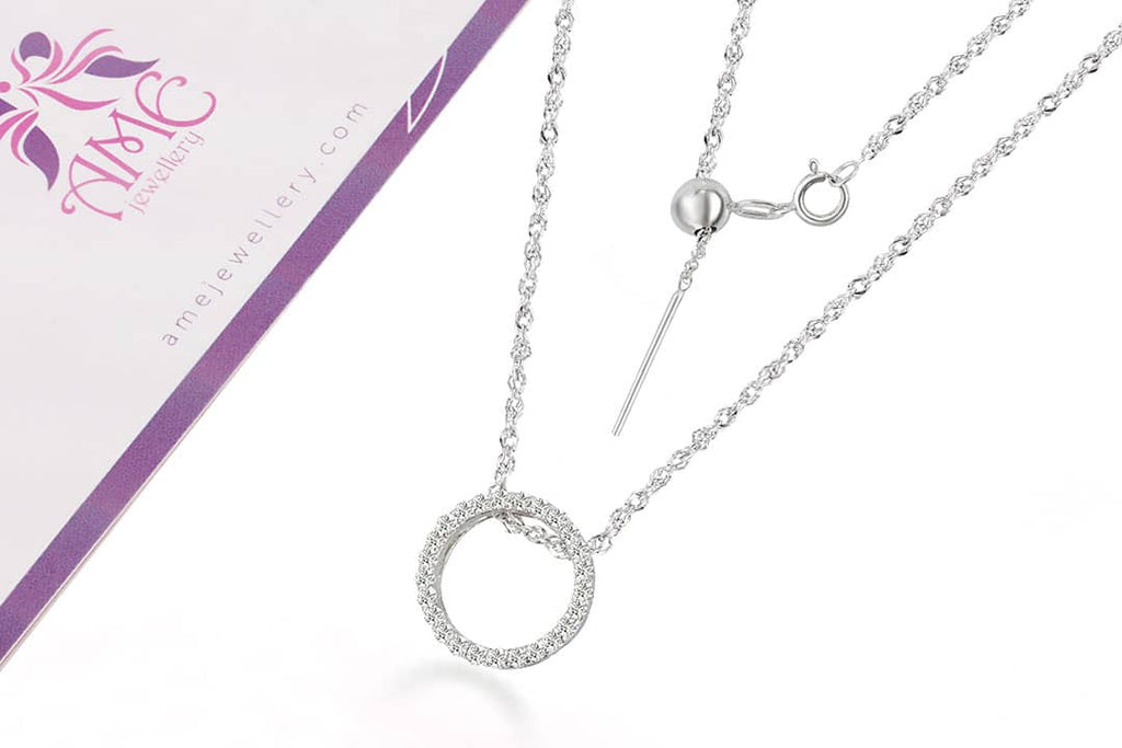 Natural Diamond Circle Pendant in 14K White Gold | AMEJewellery