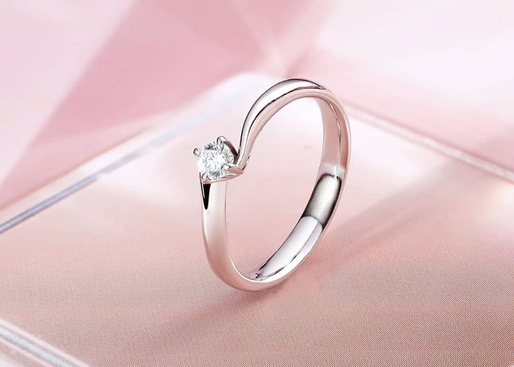 Nhẫn Kim cương thiên nhiên Natural Diamond Solitaire Twist Ring in 14K White Gold by AME Jewellery