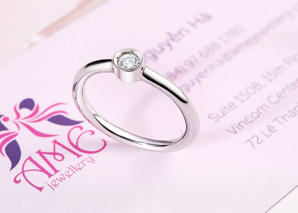 Nhẫn Kim cương thien nhiên Natural Diamond White Gold Bezel Ring by AME Jewellery