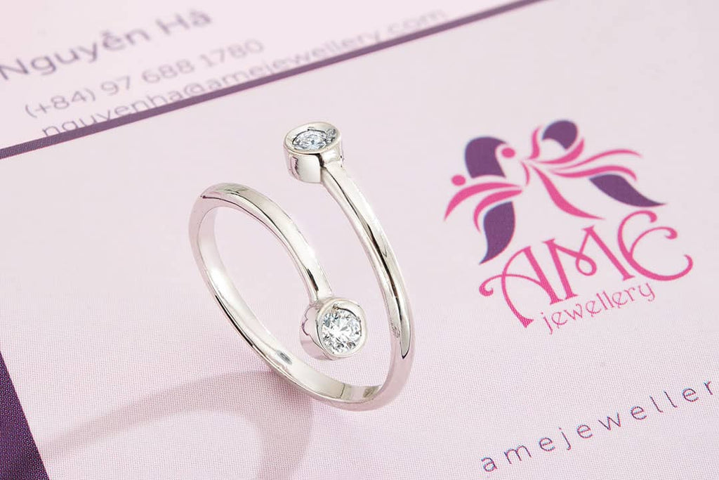 Nhẫn Vàng trắng Kim cương  thiên nhiên Natural Diamonds Bypass Ring in 14K White Gold by AME Jewellery