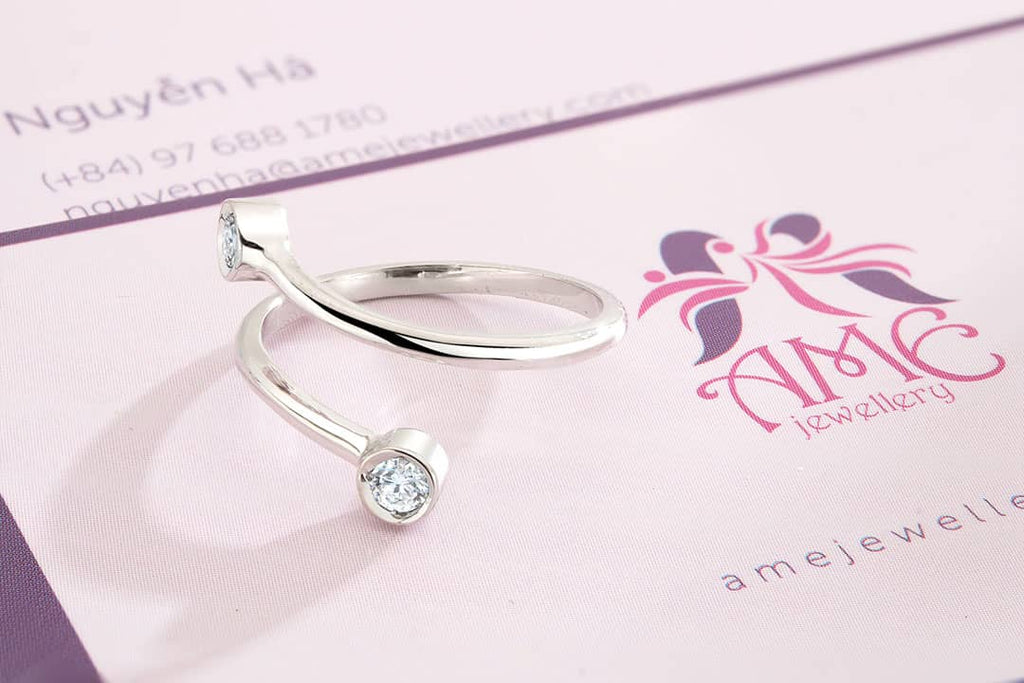 Nhẫn Vàng trắng Kim cương  thiên nhiên Natural Diamonds Bypass Ring in 14K White Gold by AME Jewellery