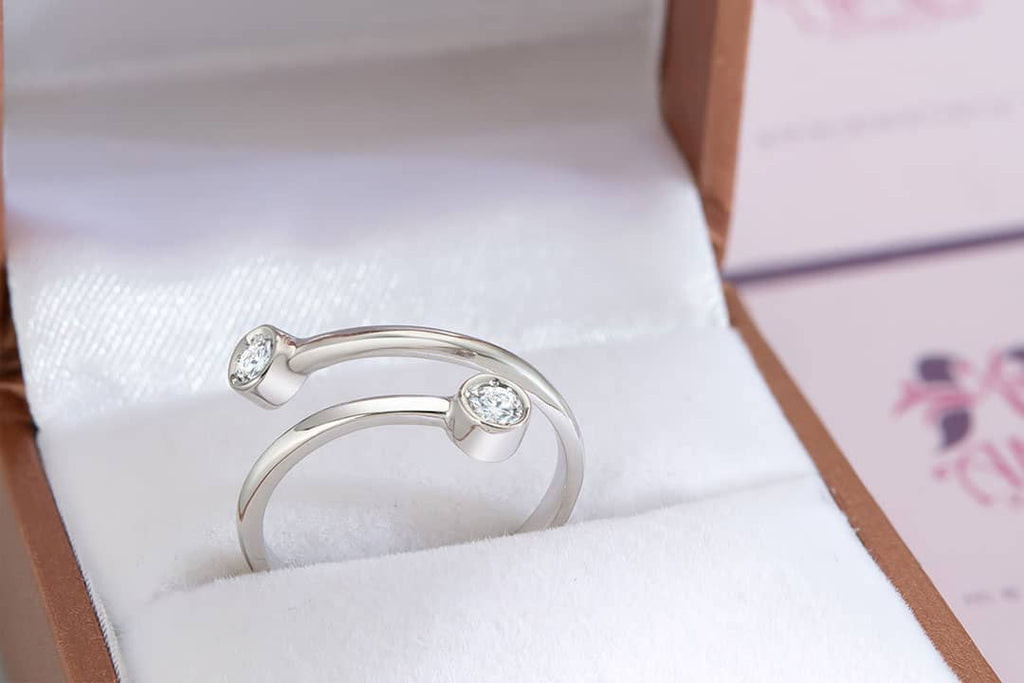 Nhẫn Vàng trắng Kim cương  thiên nhiên Natural Diamonds Bypass Ring in 14K White Gold by AME Jewellery