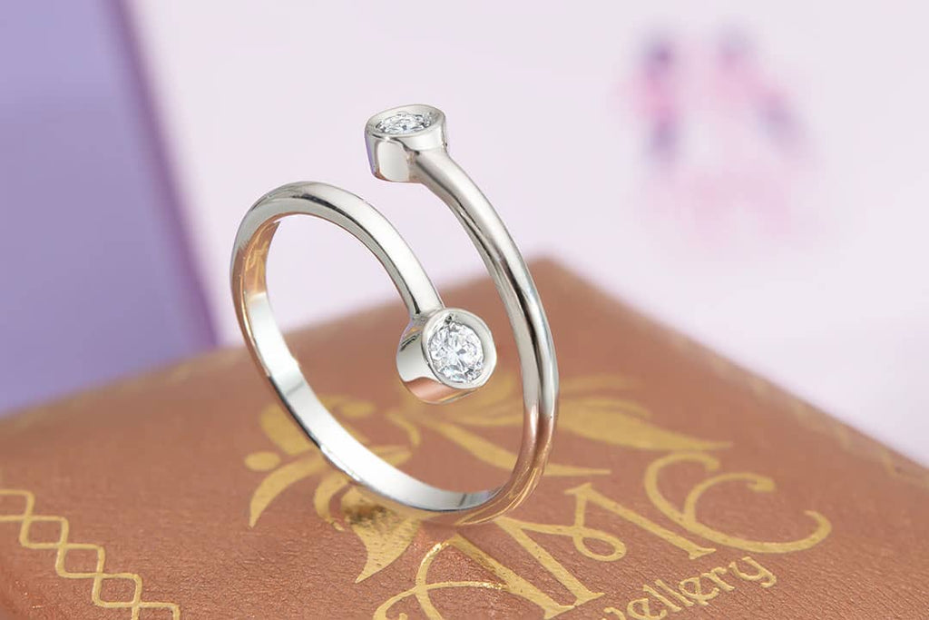 Nhẫn Vàng trắng Kim cương  thiên nhiên Natural Diamonds Bypass Ring in 14K White Gold by AME Jewellery