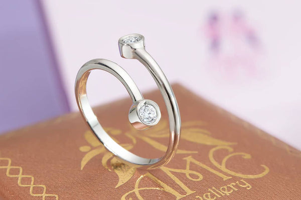 Nhẫn Kim cương Two Natural Diamonds White Gold Bypass Ring | AME Jewellery