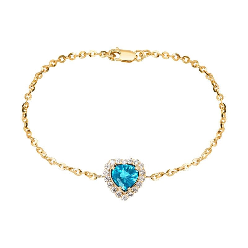 Lắc tay Vàng Đá quý tự nhiên Heart-cut Blue Topaz Bracelet in 14K Yellow Gold by AME Jewellery