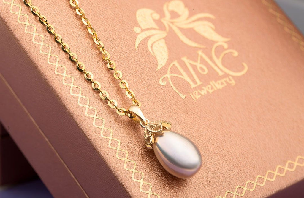 Mặt dây chuyền Vàng 14K Ngọc trai Lavender Pear Freshwater Pearl Gold Pendant Necklace by AME Jewellery