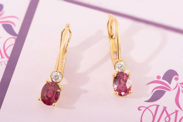 Natural Pink Garnet Leverback Earrings 14K Yellow Gold | AME Jewellery
