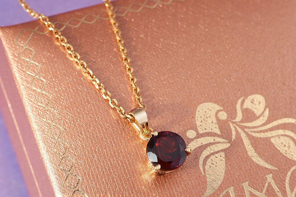 Mặt dây Vàng Đá quý thiên nhiên Red Garnet Pendant Necklace in 14K Yellow Gold by AME Jewellery