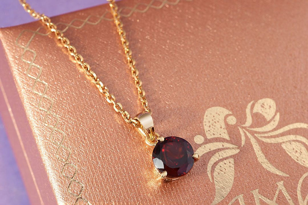 Mặt dây Vàng 14K Đá quý thiên nhiên Garnet Gold Pendant - AME Jewellery