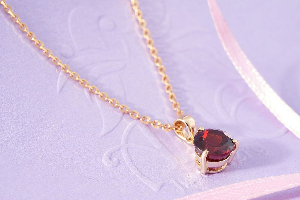 Mặt dây Vàng Đá quý thiên nhiên Red Garnet Pendant Necklace in 14K Yellow Gold by AME Jewellery