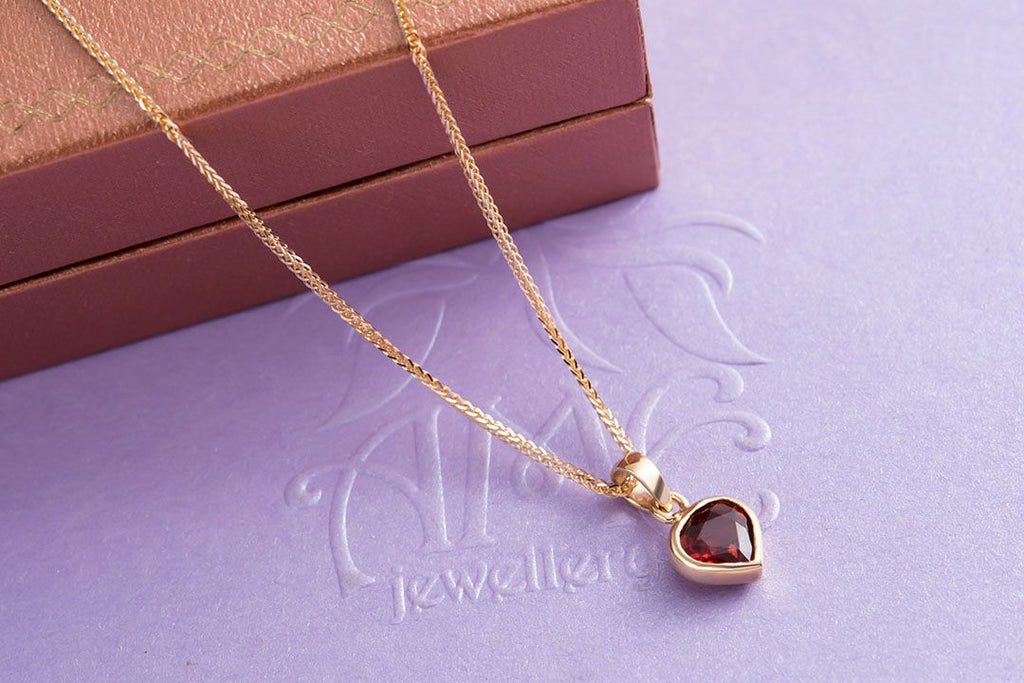 Mặt dây chuyền Vàng Đá quý tự nhiên Heart-cut Red Garnet Gold Pendant Necklace in 14K yellow Gold by AME Jewellery