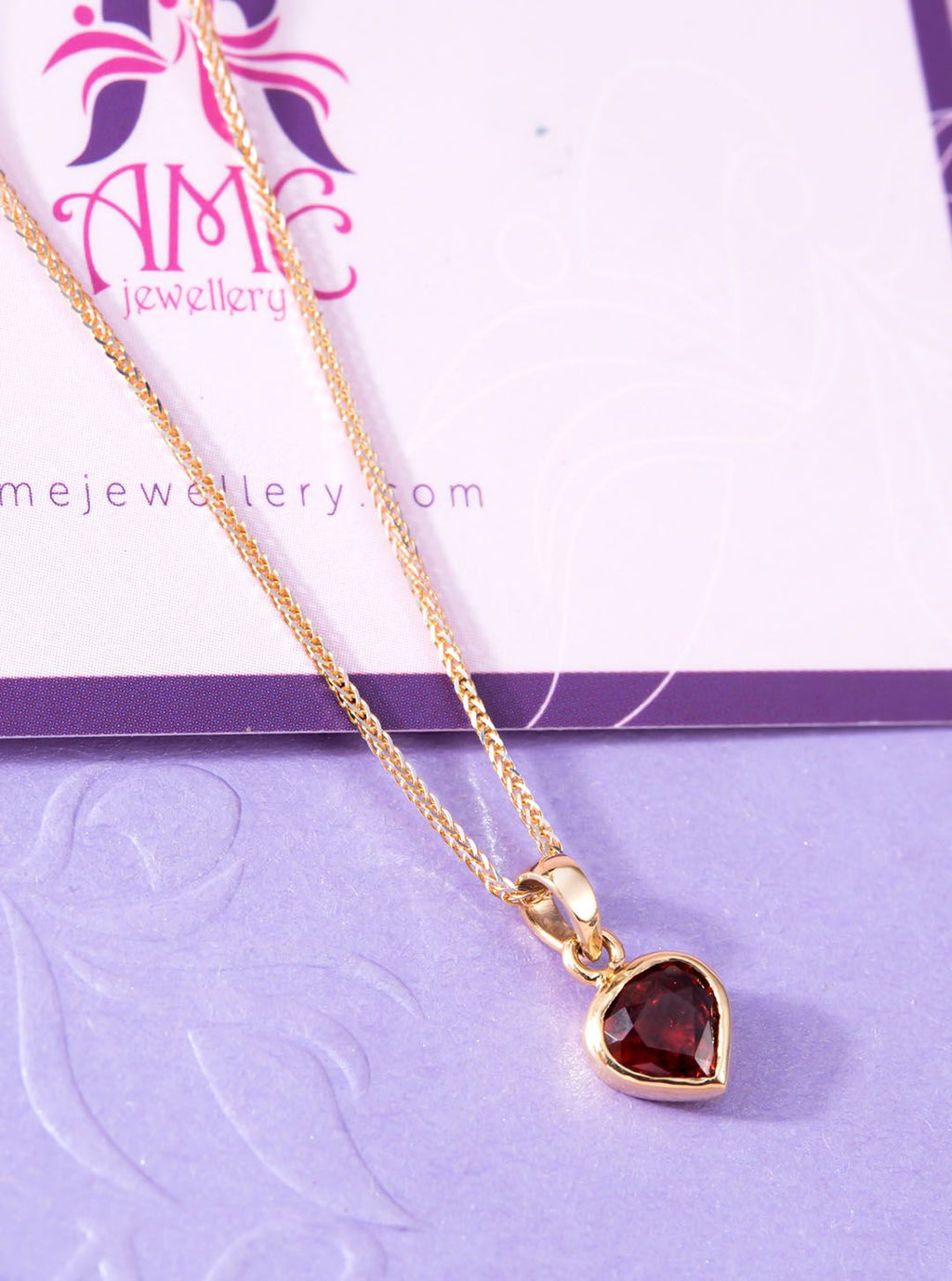 Mặt dây chuyền Vàng Đá quý tự nhiên Heart-cut Red Garnet Gold Pendant Necklace in 14K yellow Gold by AME Jewellery