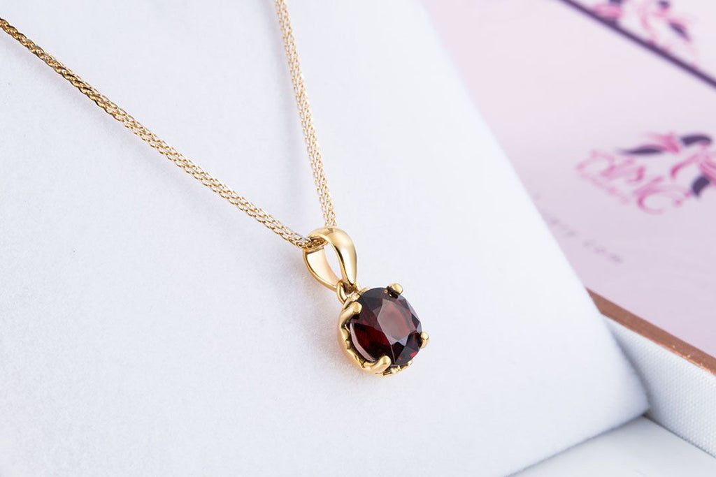 Mặt dây chuyền Vàng Đá quý tự nhiên Red Garnet Pendant Necklace in 14K yellow Gold by AME Jewellery