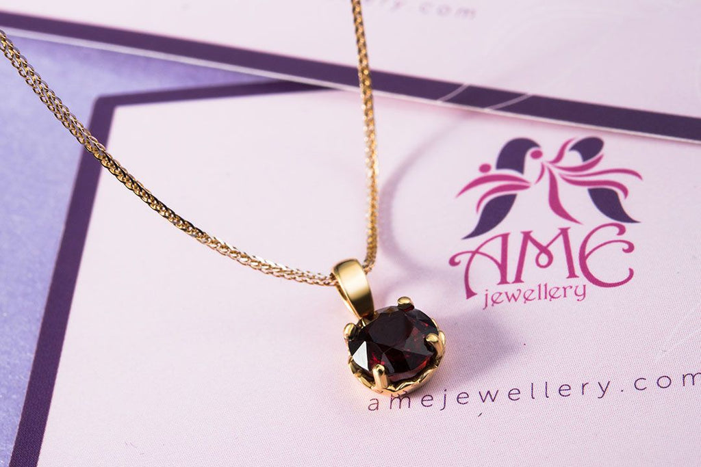 Mặt dây chuyền Vàng Đá quý tự nhiên Red Garnet Pendant Necklace in 14K yellow Gold by AME Jewellery