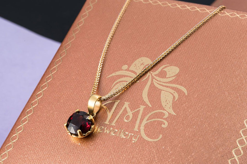 Mặt dây chuyền Vàng Đá quý tự nhiên Red Garnet Pendant Necklace in 14K yellow Gold by AME Jewellery