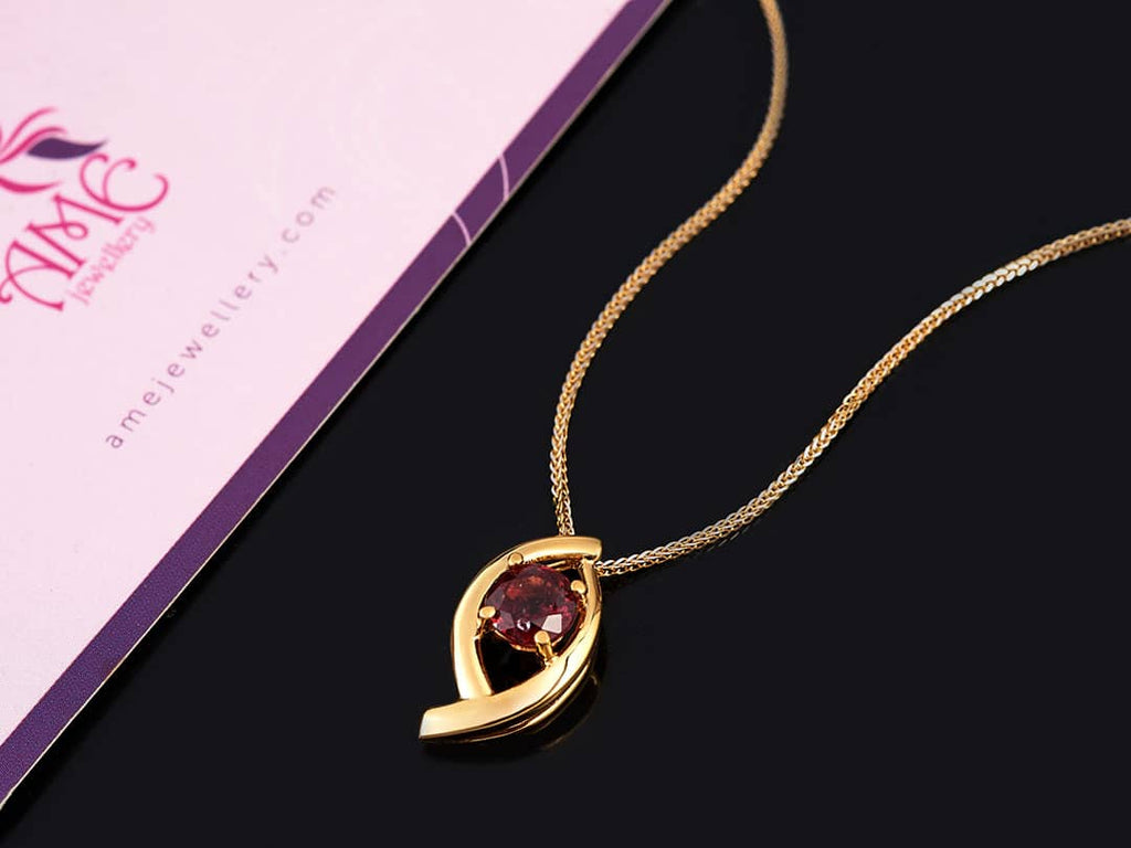 Mặt dây Vàng Đá quý thiên nhiên Red Garnet Pendant Necklace in 14K Yellow Gold by AME Jewellery